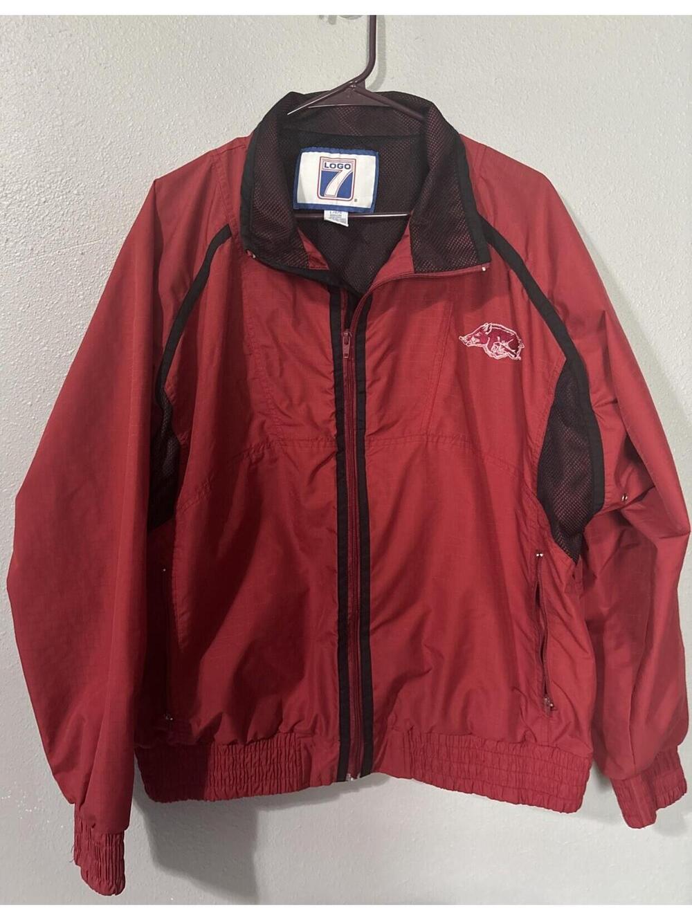 Logo 7 Vintage Windbreaker Arkansas Razorbacks Men's Size Large Red EUC